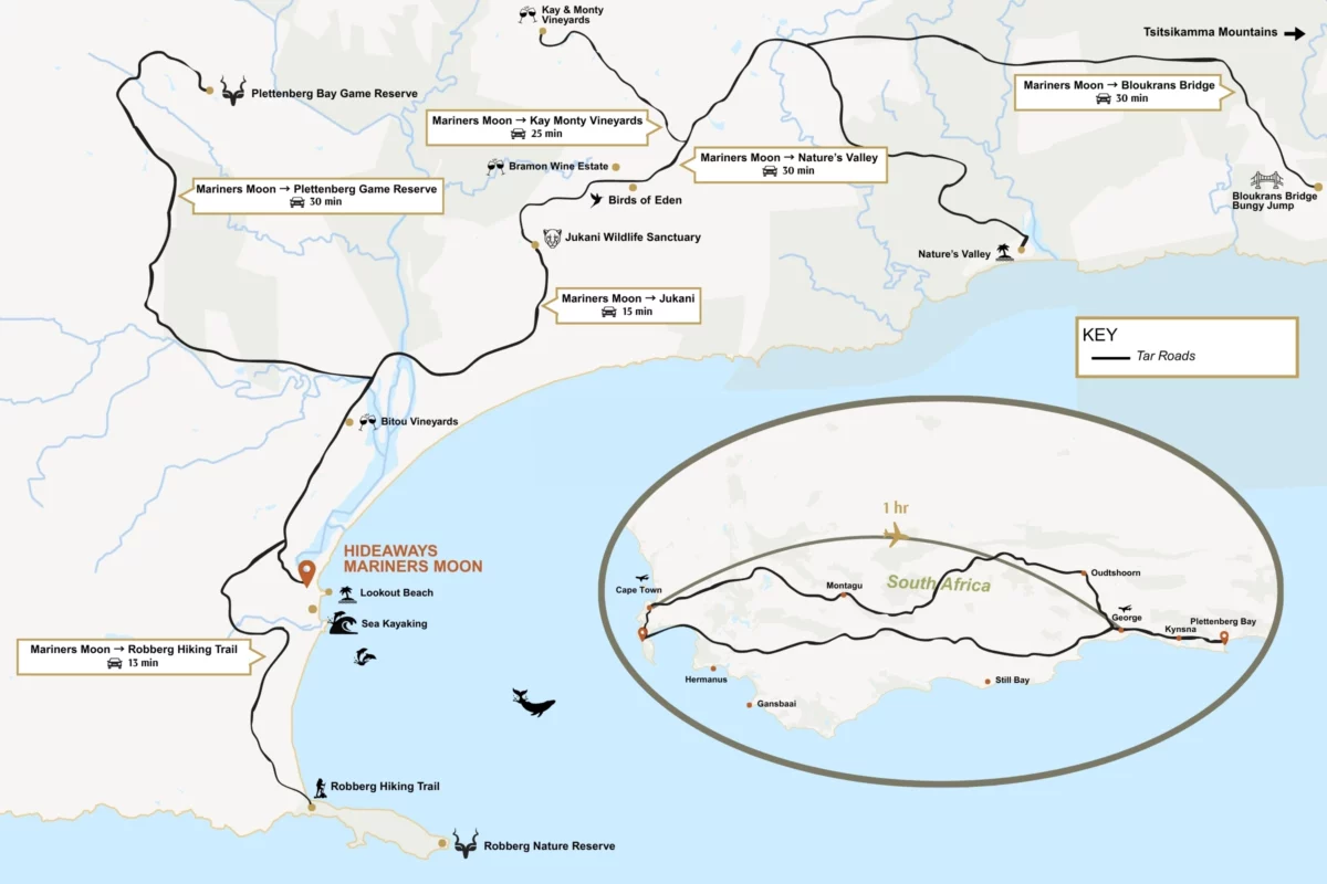 Getting to Hideaways Mariners Moon Map In Plettenberg Bay, South Africa